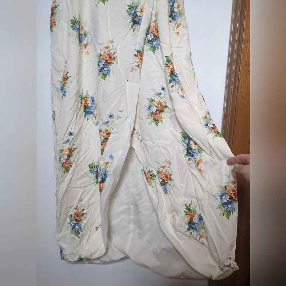 Madewell Magdalena Floral Wrap Cream Flutter Sleeve Midi Dress Size 4 Boho